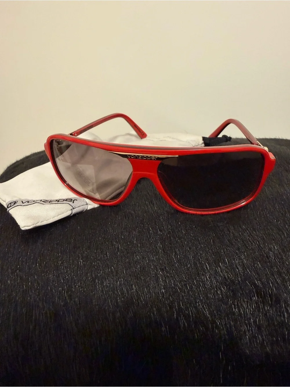 Vintage Von Zipper Rare Red Oversized Shield Sunglasses